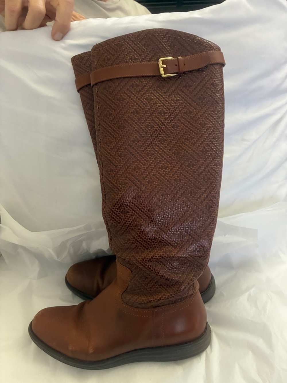 Cole Haan Womens Brown Textured Leather Riding Boots Rubber Soles SZ 5B
